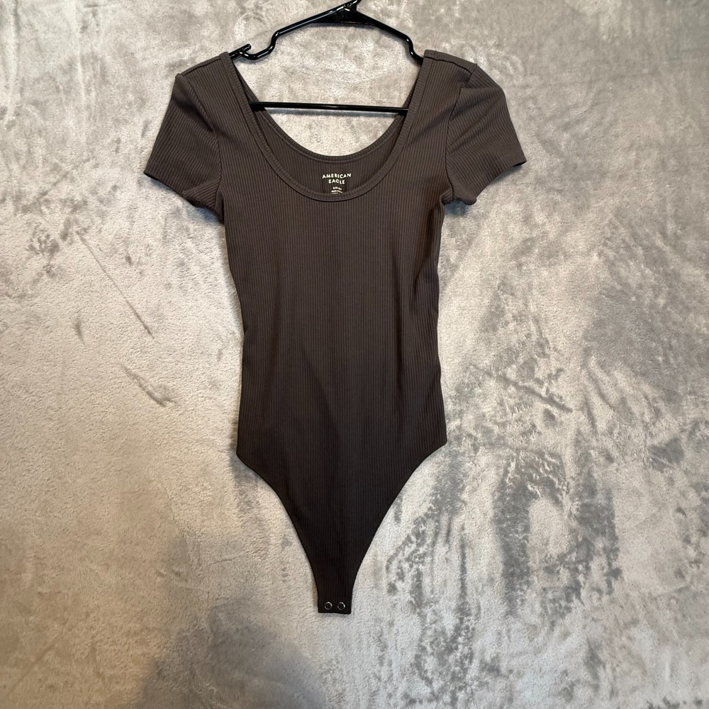 American Eagle Ribbed‎ Scoop Neck Bodysuit Brown Size Small